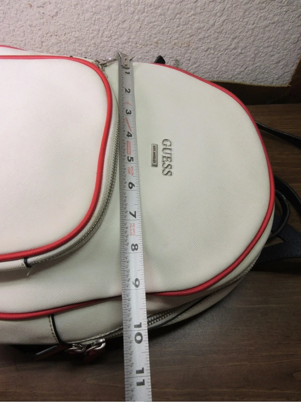 GUESS White Backpack with Red Trim